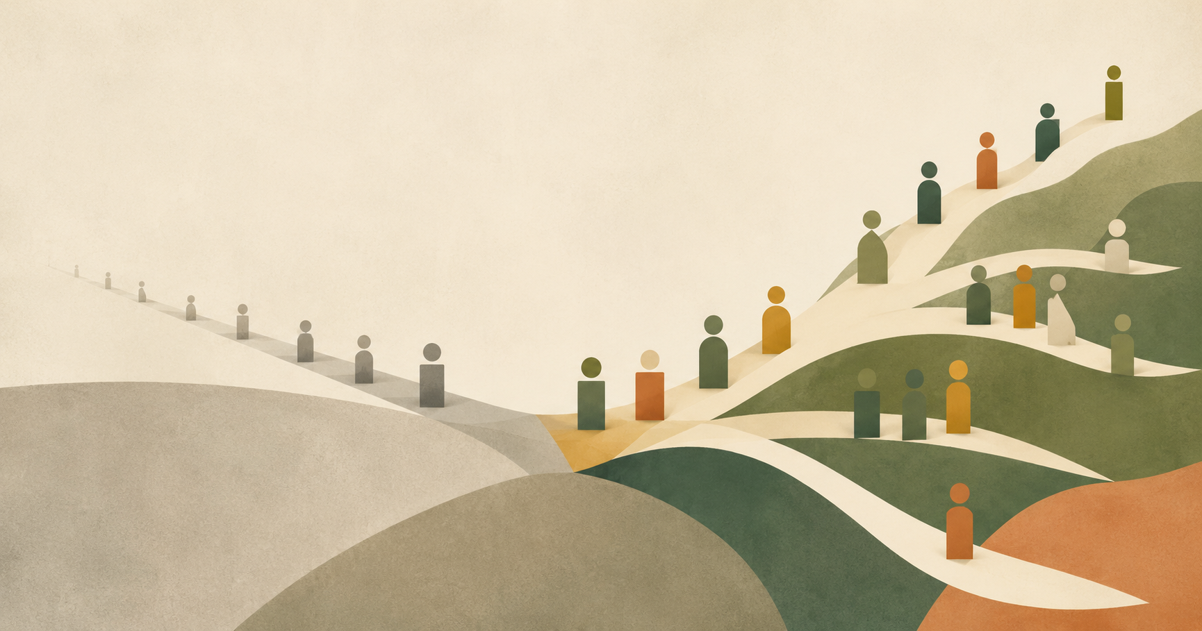 Abstract illustration of roles shifting from declining to growing categories