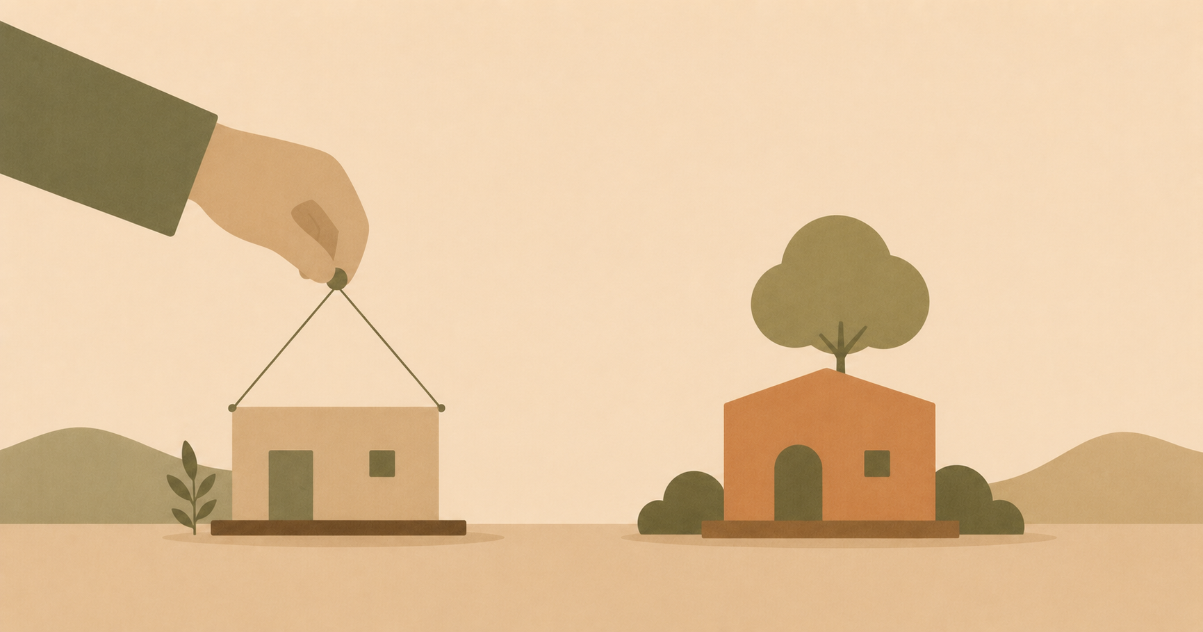 Abstract illustration contrasting a dependent structure with an independently standing one
