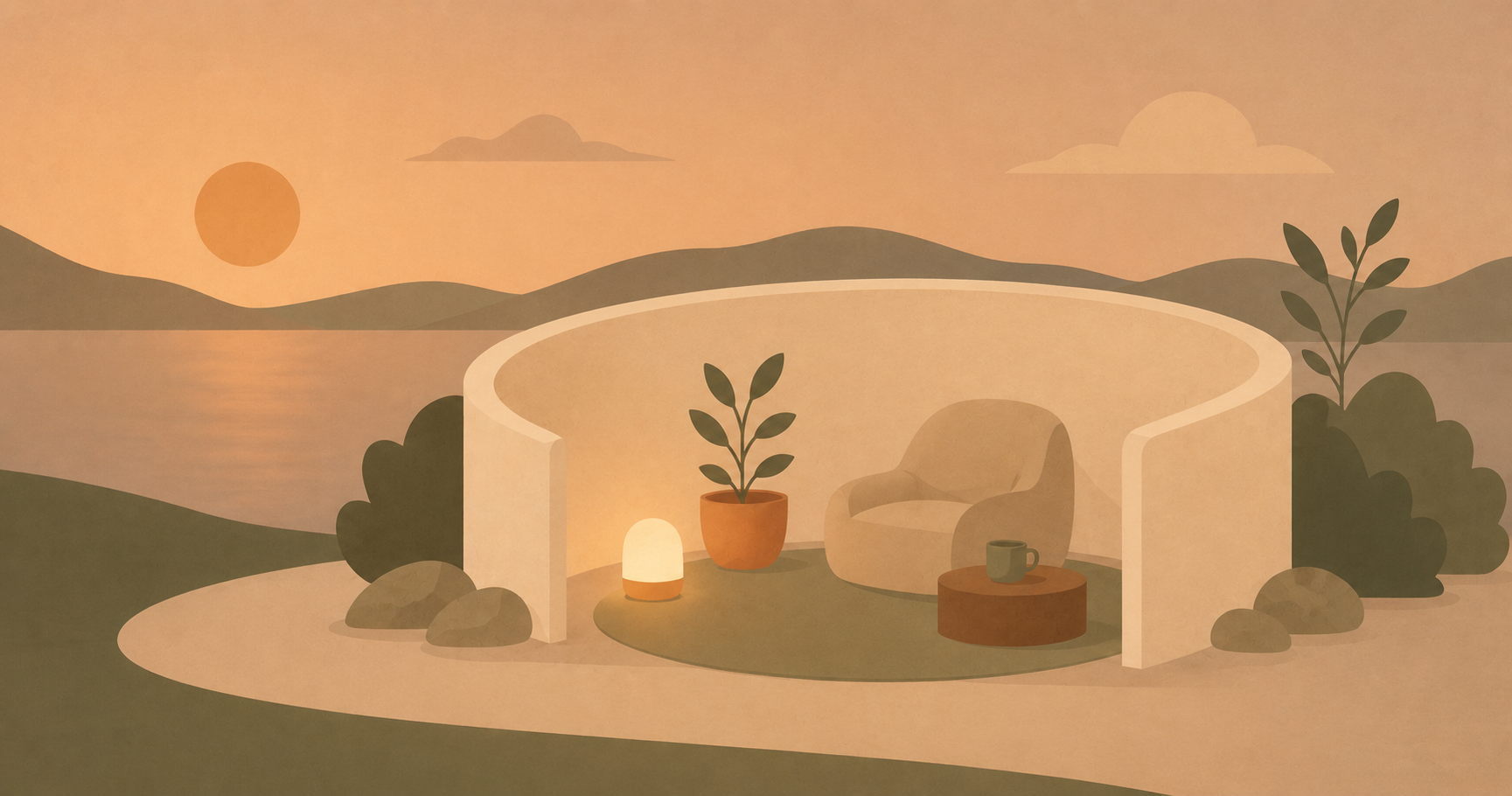 Abstract illustration of a protected pocket of time set against a calm background