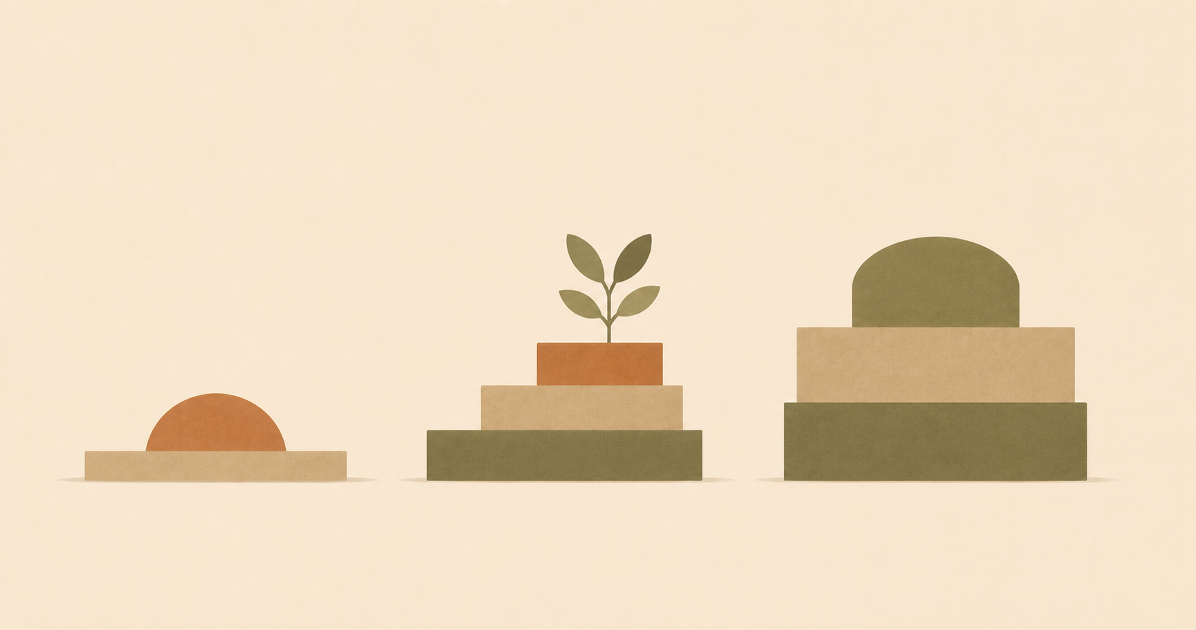 Abstract illustration of three sequential stages, from foundation to stabilization