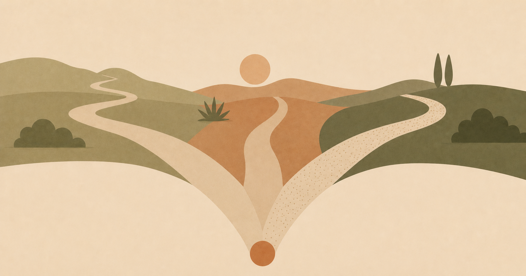 Abstract illustration of a single path splitting into three distinct directions