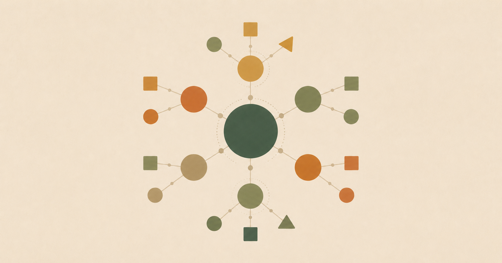 Abstract illustration of interconnected content nodes forming a topic cluster